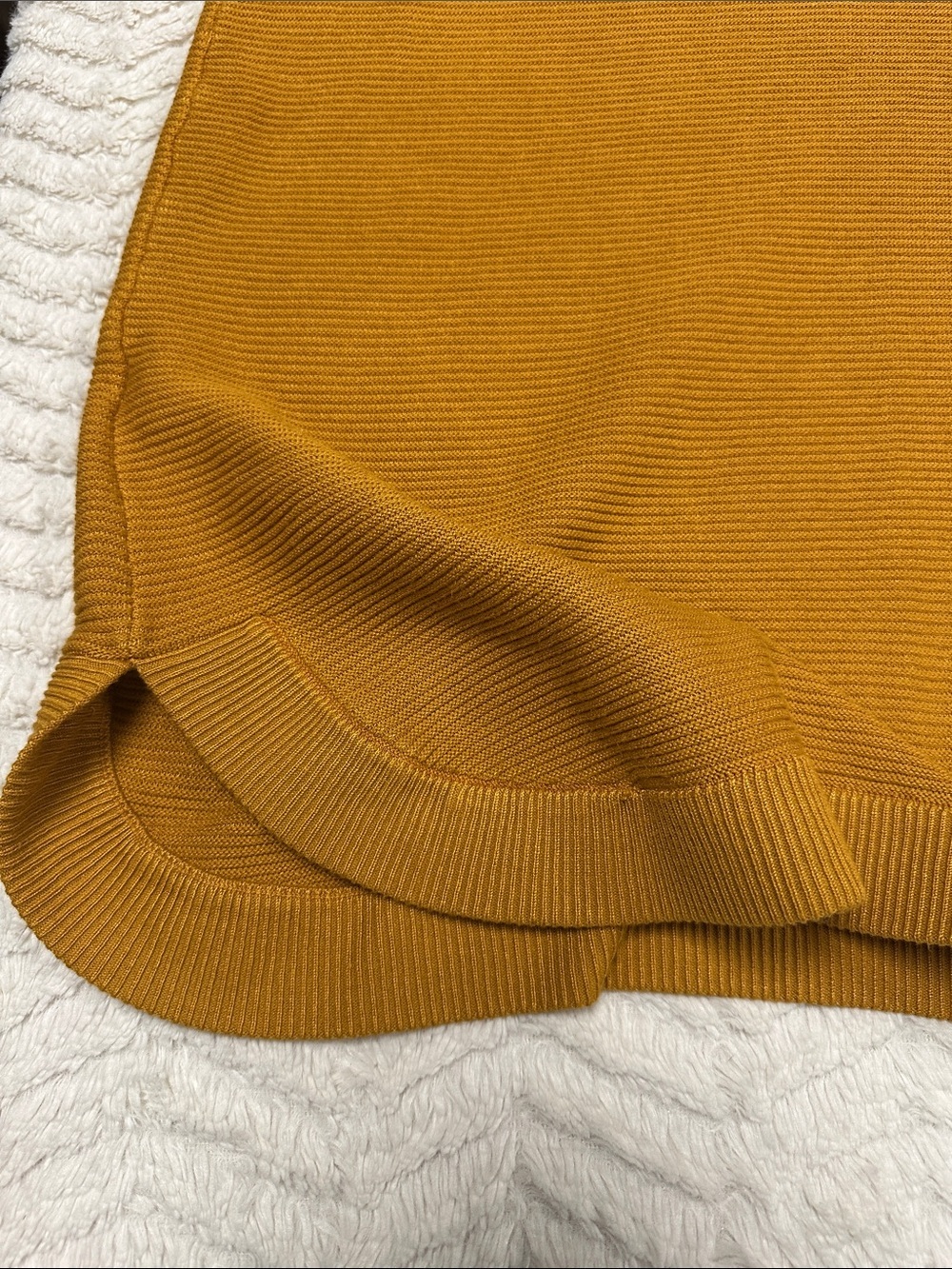 Cyrus Rich Mustard Ribbed Curved Hem  Pullover Sweater, 1X - Picture 7 of 7